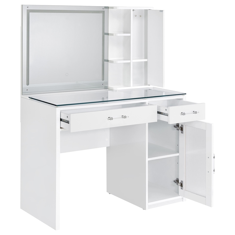 Pemberly Row 2-drawer Vanity Set with LED Mirror in White High Gloss