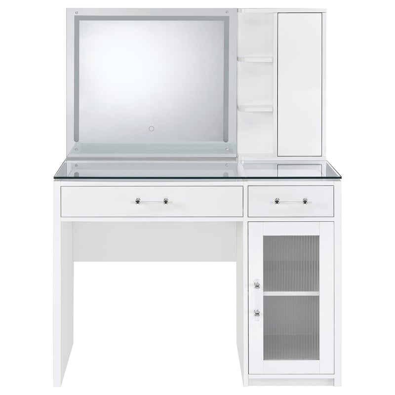 Pemberly Row 2-drawer Vanity Set with LED Mirror in White High Gloss