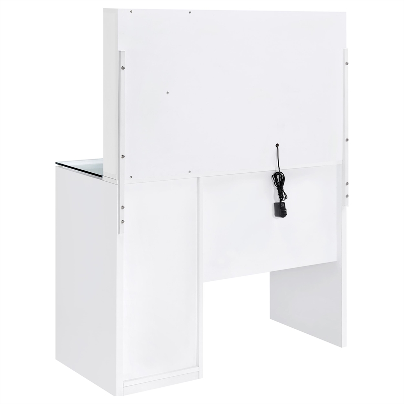 Pemberly Row 2-drawer Vanity Set with LED Mirror in White High Gloss