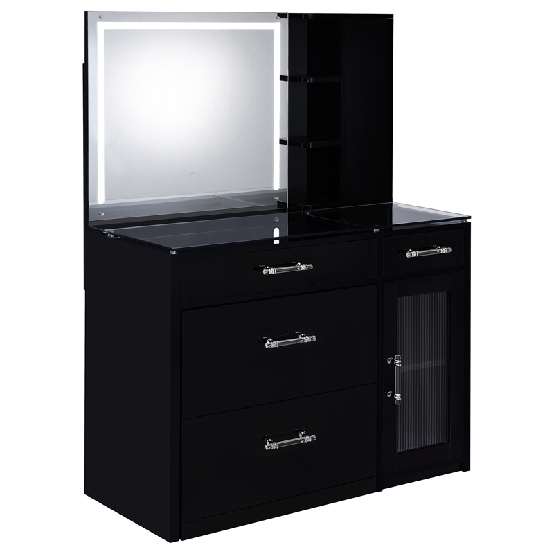 Pemberly Row 2-drawer Vanity Set with LED Mirror in Black High Gloss