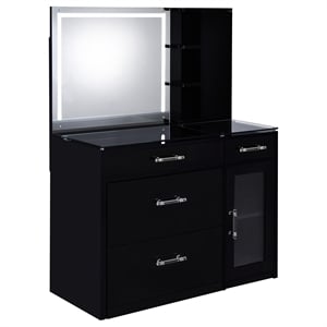 Pemberly Row 2-drawer Vanity Set with LED Mirror in Black High Gloss