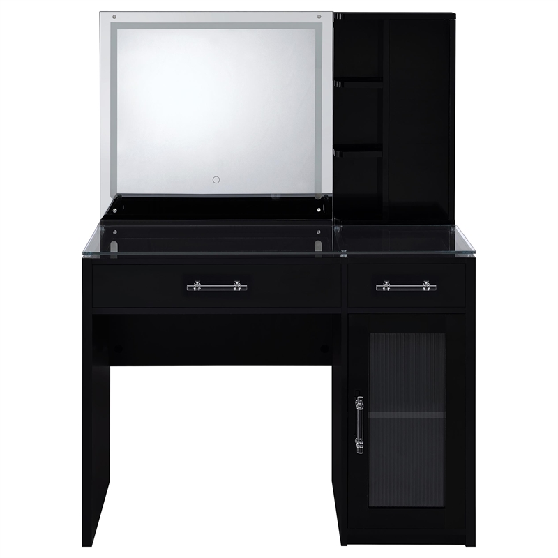 Pemberly Row 2-drawer Vanity Set with LED Mirror in Black High Gloss