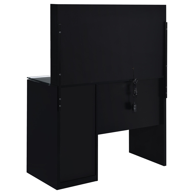 Pemberly Row 2-drawer Vanity Set with LED Mirror in Black High Gloss