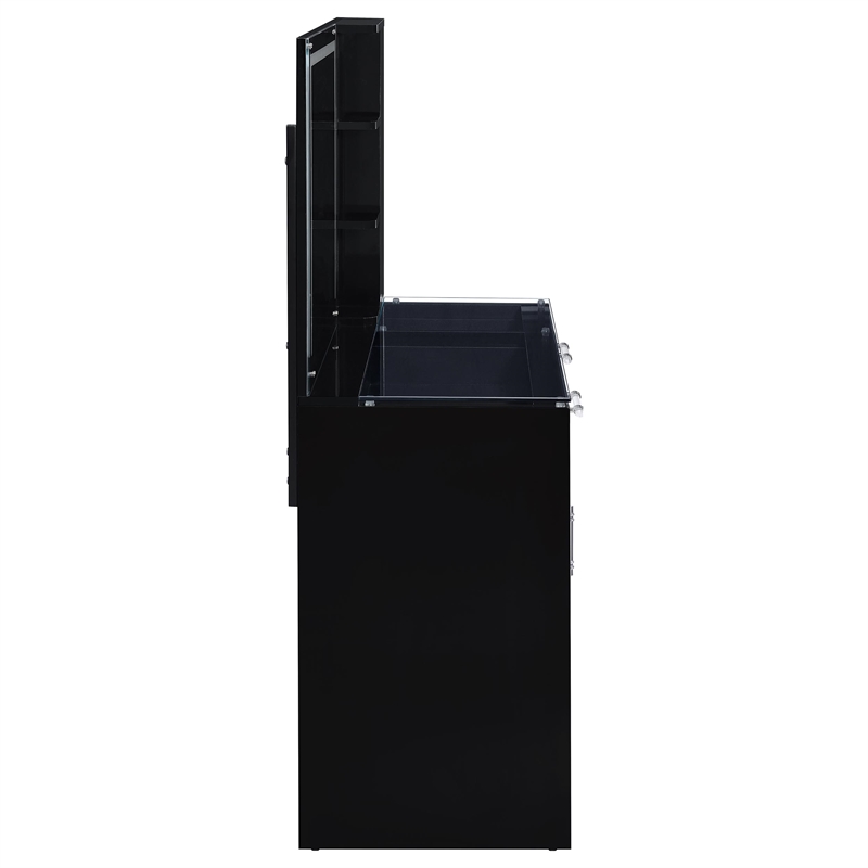 Pemberly Row 2-drawer Vanity Set with LED Mirror in Black High Gloss