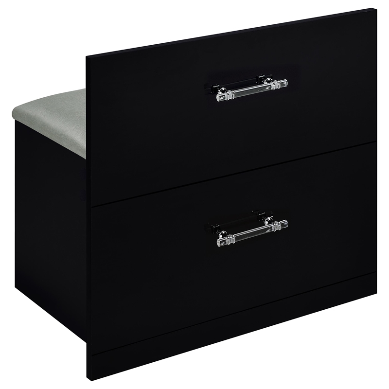 Pemberly Row 2-drawer Vanity Set with LED Mirror in Black High Gloss
