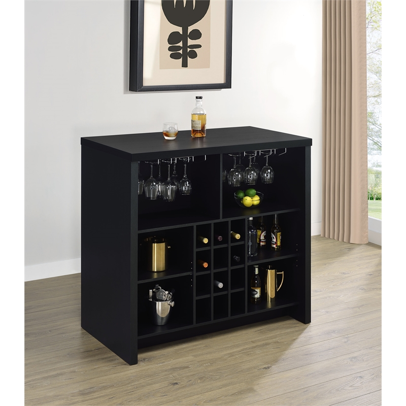Pemberly Row 12-Bottle Engineered Wood Freestanding Home Bar in Black