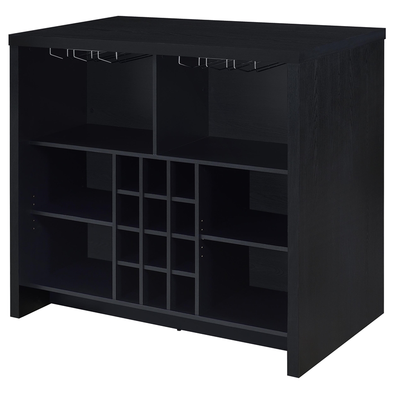 Pemberly Row 12-Bottle Engineered Wood Freestanding Home Bar in Black