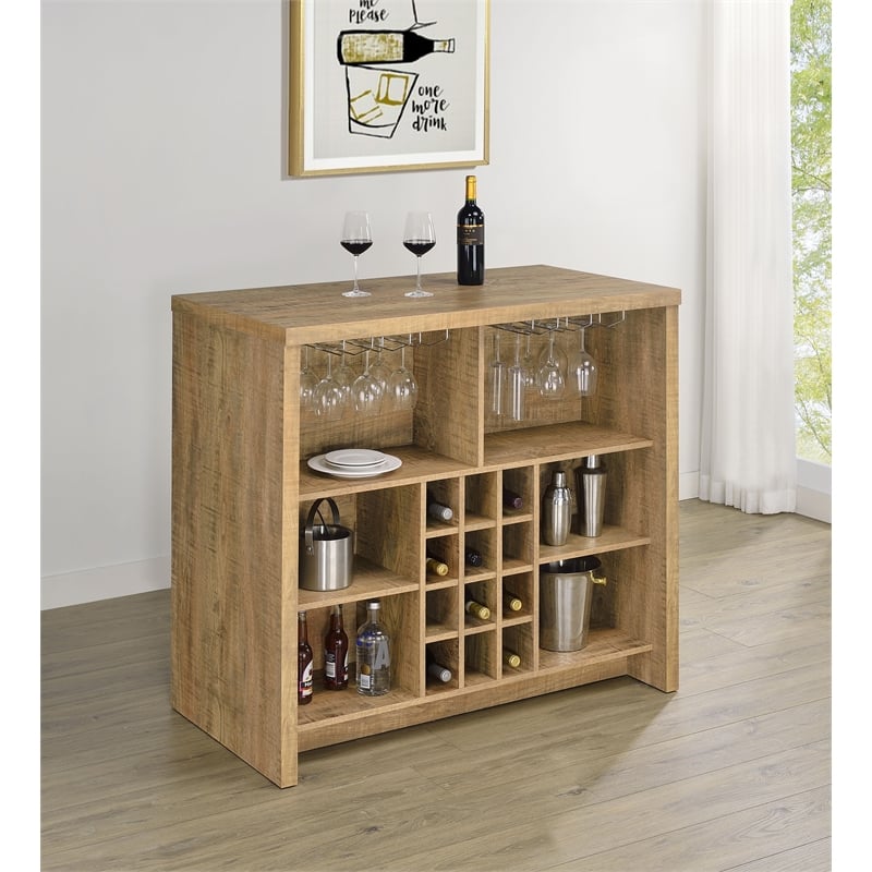 Pemberly Row 12-Bottle Engineered Wood Freestanding Home Bar in Mango