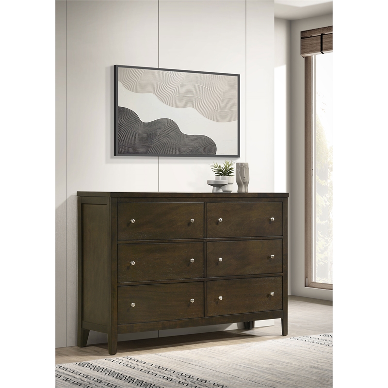 Pemberly Row 6-drawer Rubberwood Dresser Cabinet in Dark Cocoa