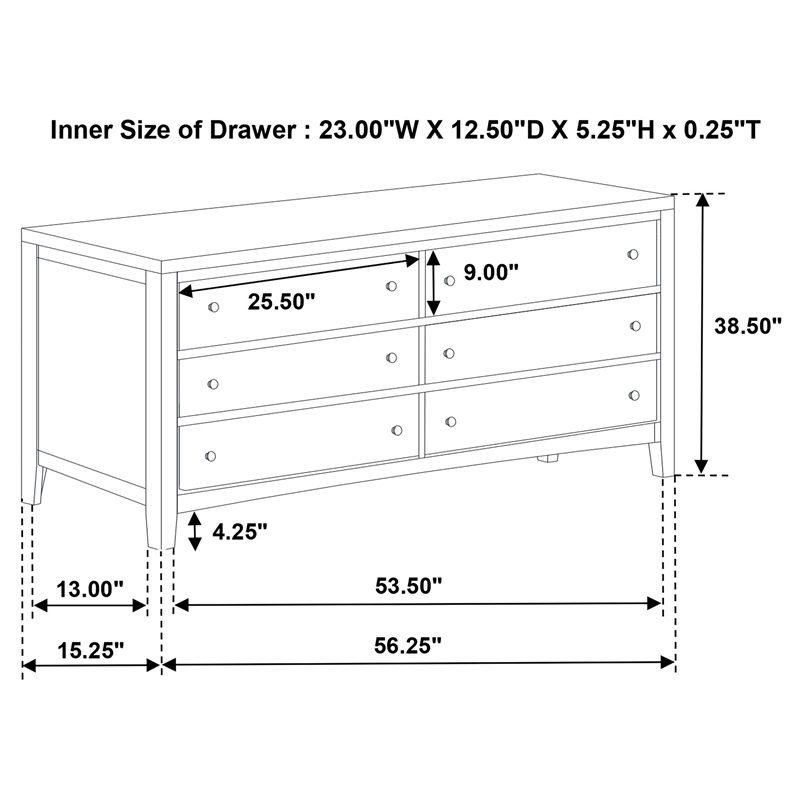 Pemberly Row 6-drawer Rubberwood Dresser Cabinet in Dark Cocoa