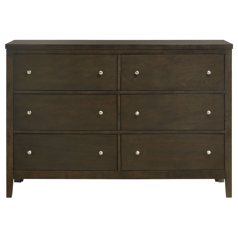 Pemberly Row 6-drawer Rubberwood Dresser Cabinet in Dark Cocoa
