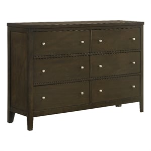 Pemberly Row 6-drawer Rubberwood Dresser Cabinet in Dark Cocoa