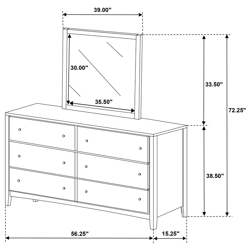 Pemberly Row 6-drawer Rubberwood Dresser and Mirror Set in Dark Cocoa