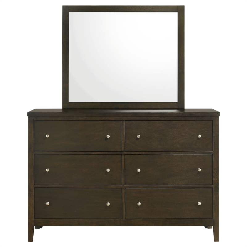 Pemberly Row 6-drawer Rubberwood Dresser and Mirror Set in Dark Cocoa