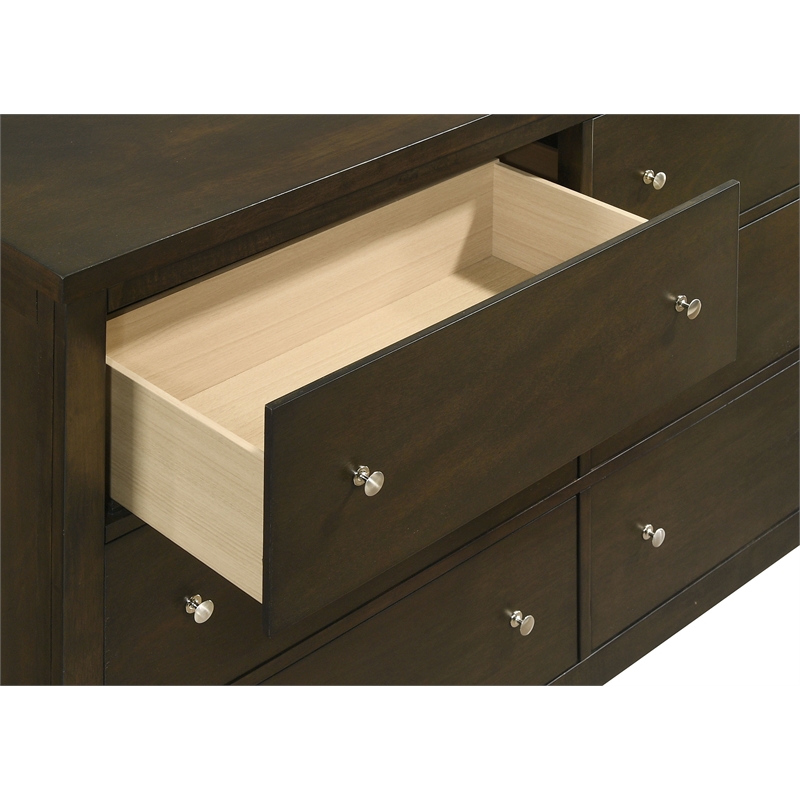 Pemberly Row 6-drawer Rubberwood Dresser and Mirror Set in Dark Cocoa