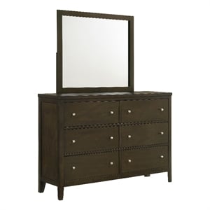 Pemberly Row 6-drawer Rubberwood Dresser and Mirror Set in Dark Cocoa