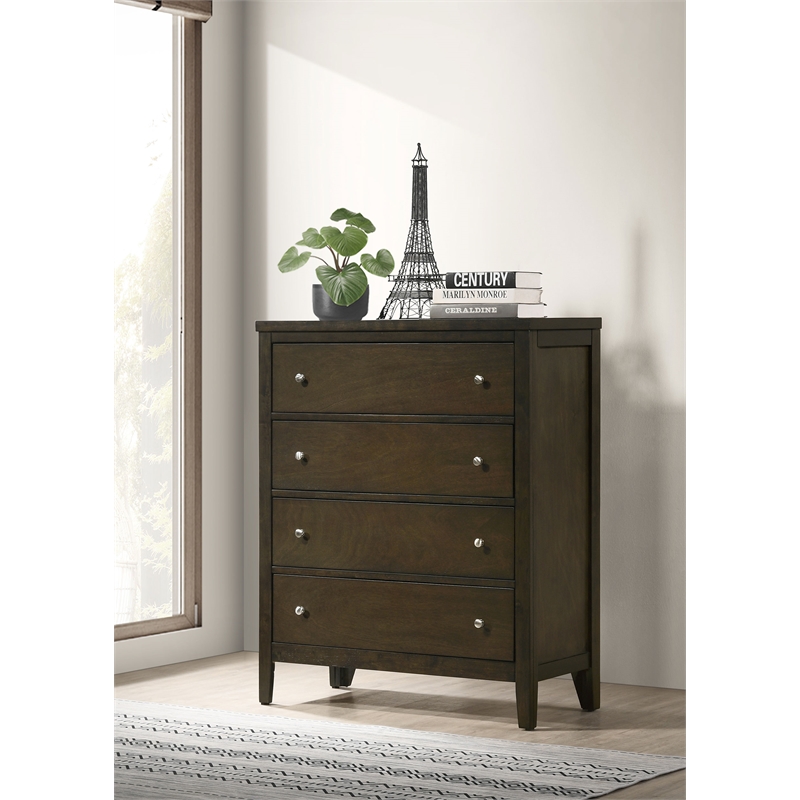 Pemberly Row 4-drawer Rubberwood Chest of Drawers in Dark Cocoa