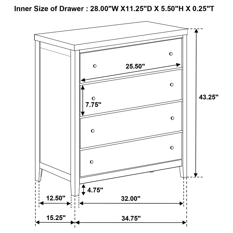 Pemberly Row 4-drawer Rubberwood Chest of Drawers in Dark Cocoa