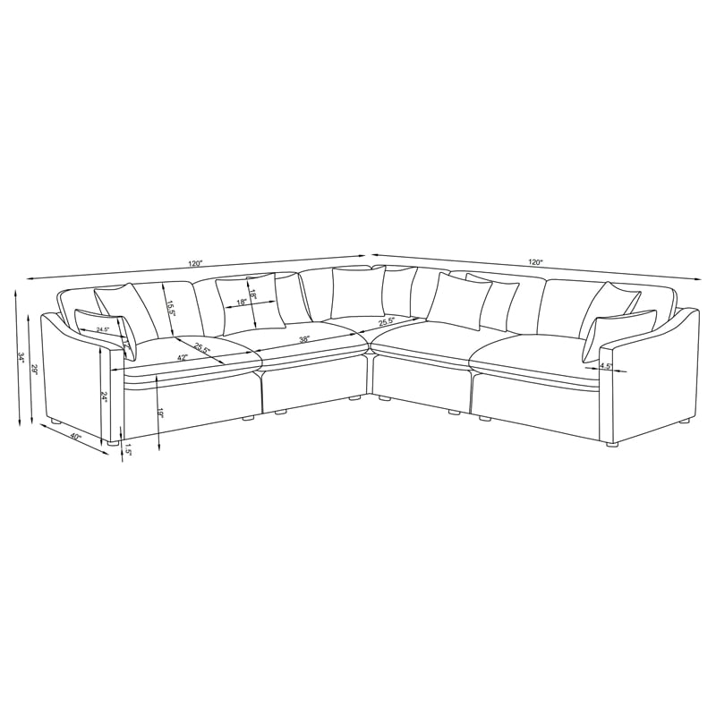 Pemberly Row 5-piece Upholstered Modular Sectional Sofa in Ivory