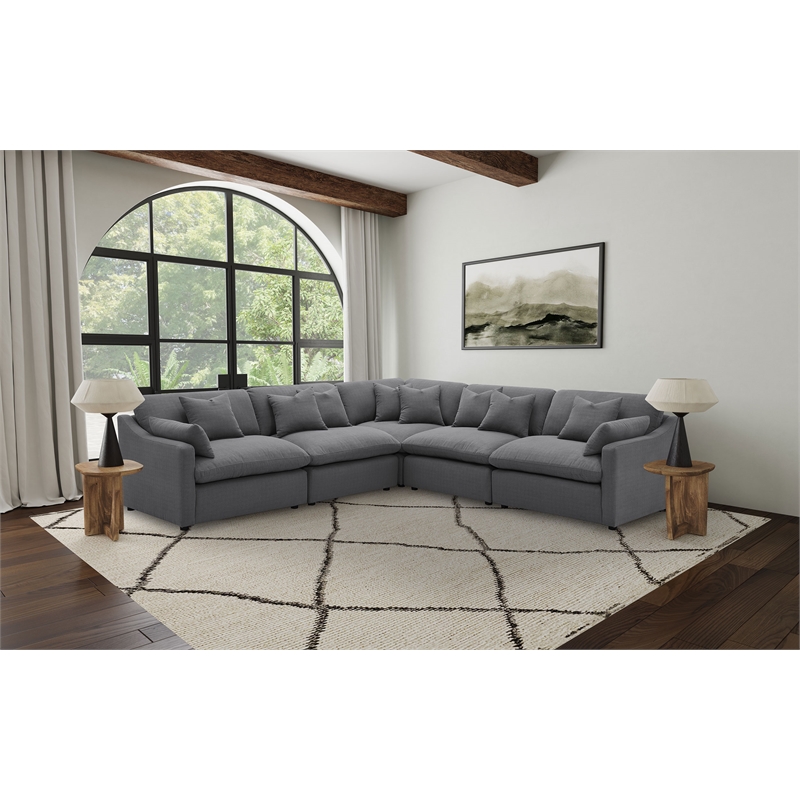 Pemberly Row 5-piece Upholstered Modular Sectional Sofa in Charcoal
