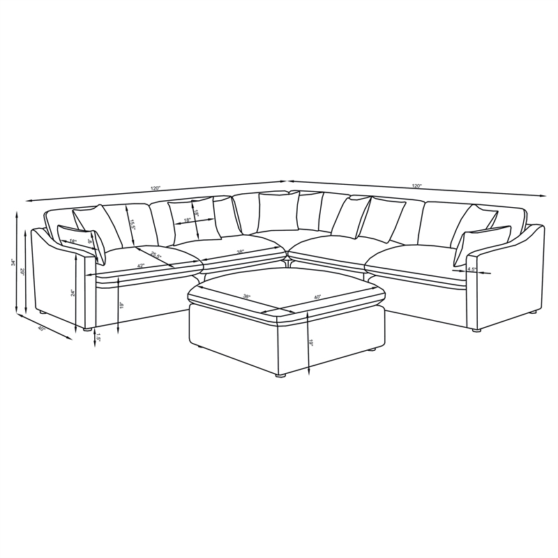 Pemberly Row 6-piece Upholstered Modular Sectional Sofa in Charcoal