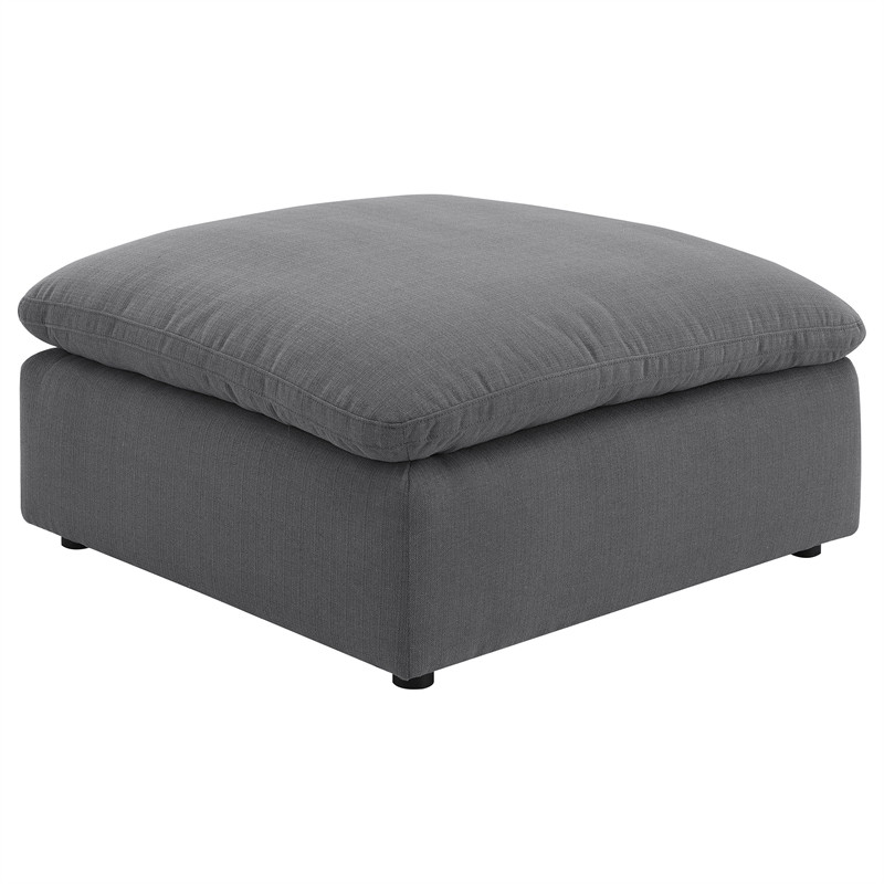 Pemberly Row Square Upholstered Fabric Ottoman with Wood Frame in Charcoal