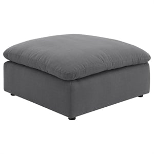 Pemberly Row Square Upholstered Fabric Ottoman with Wood Frame in Charcoal