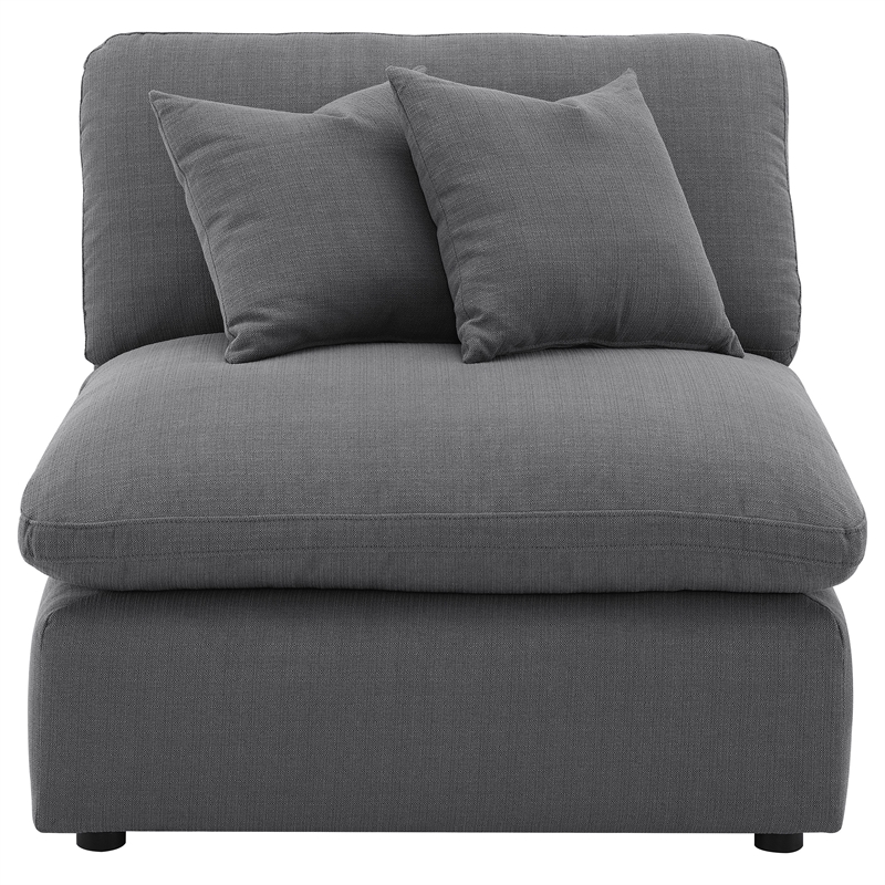 Pemberly Row Upholstered Fabric Armless Chair with Wood Frame in Charcoal