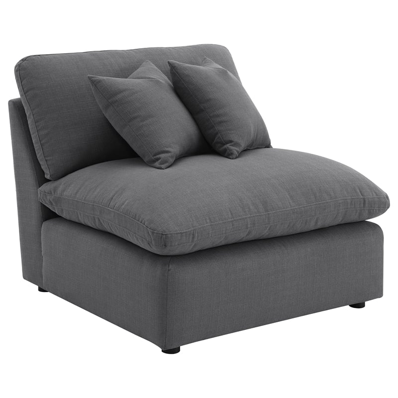Pemberly Row Upholstered Fabric Armless Chair with Wood Frame in Charcoal