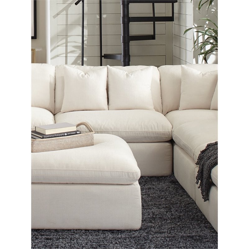 Pemberly Row Upholstered Fabric Armless Chair with Wood Frame in Ivory