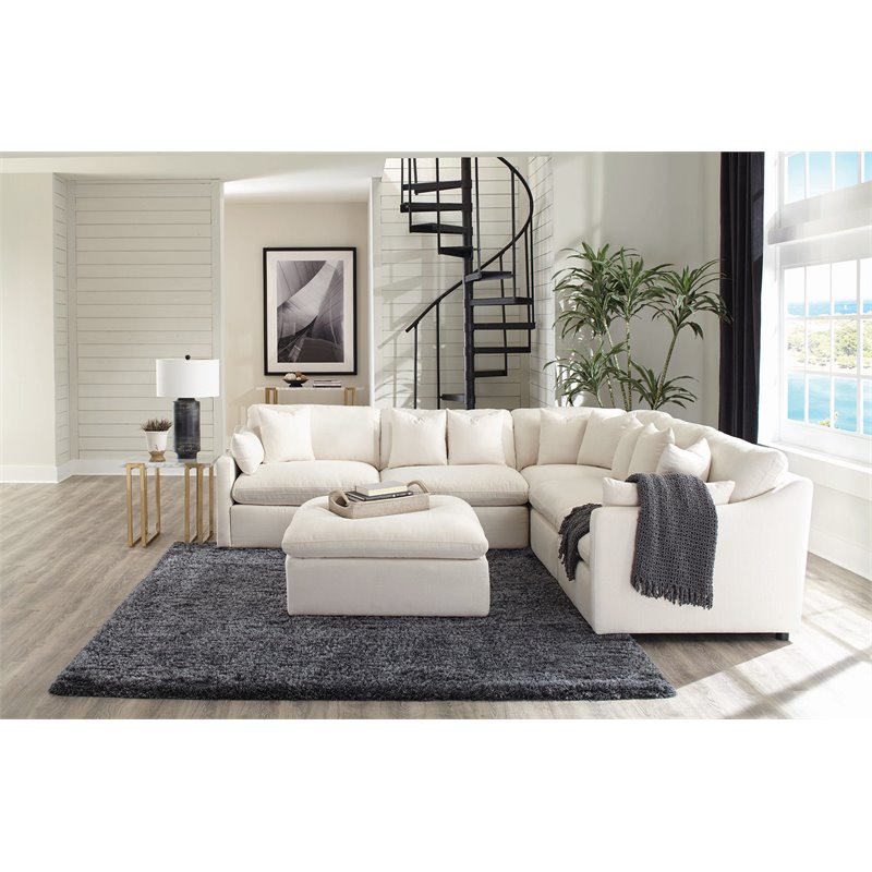 Pemberly Row Upholstered Fabric Armless Chair with Wood Frame in Ivory