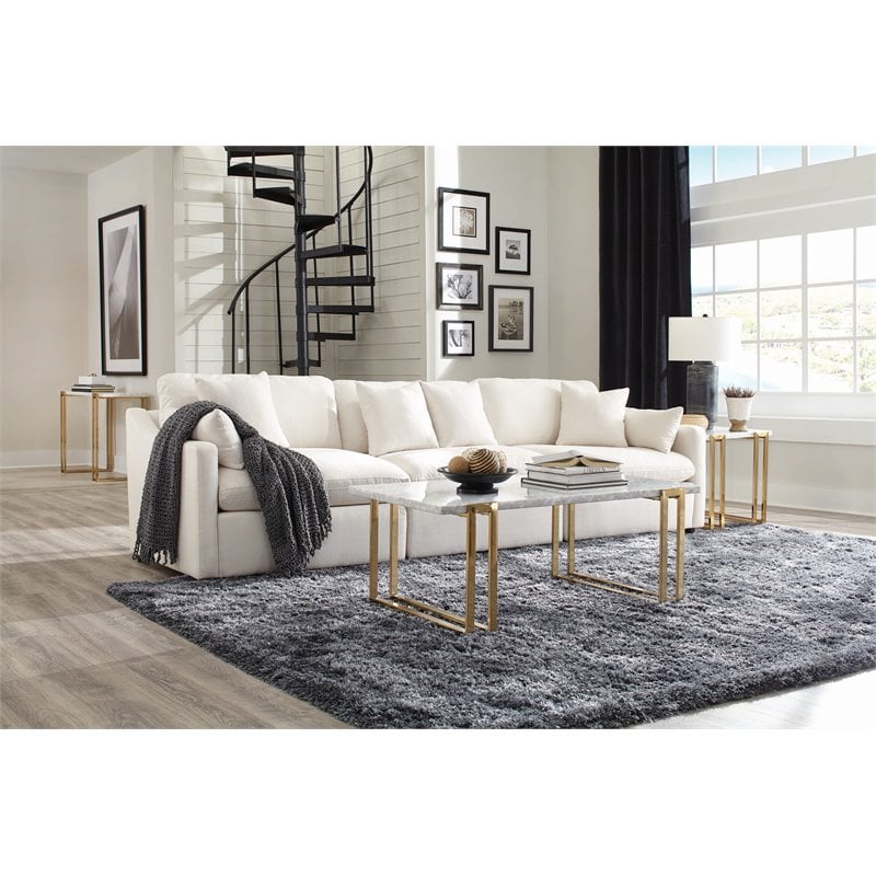 Pemberly Row Upholstered Fabric Armless Chair with Wood Frame in Ivory