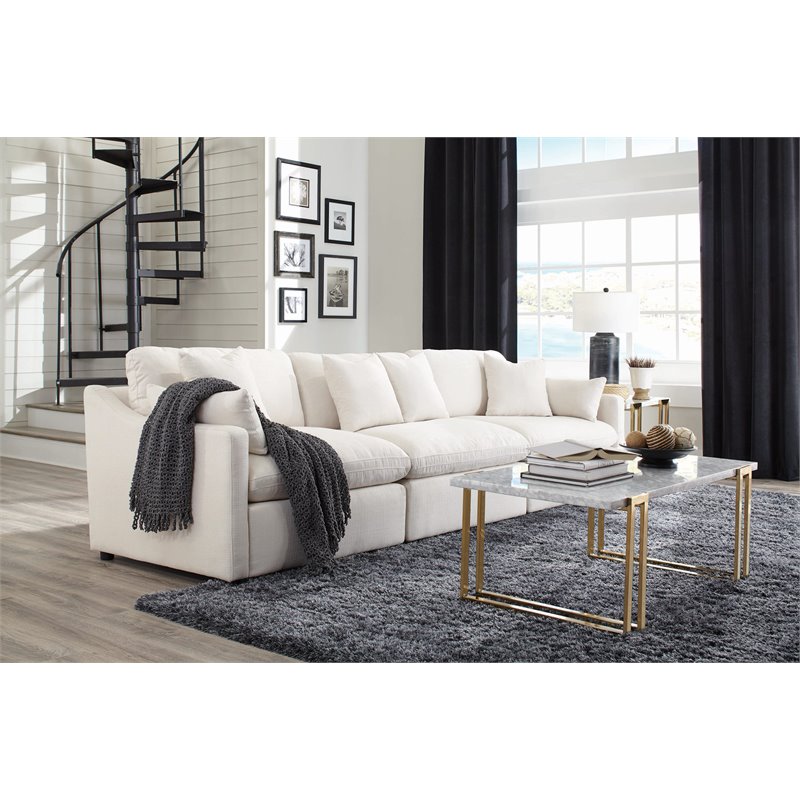 Pemberly Row Upholstered Fabric Armless Chair with Wood Frame in Ivory