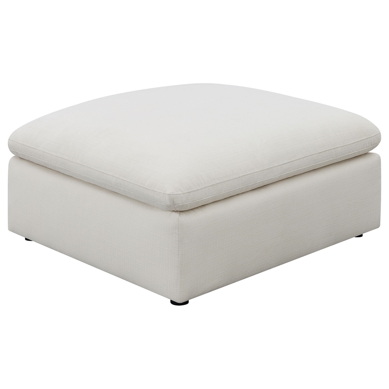 Pemberly Row Square Upholstered Fabric Ottoman with Wood Frame in Ivory