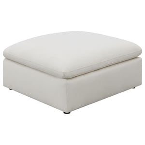 Pemberly Row Square Upholstered Fabric Ottoman with Wood Frame in Ivory