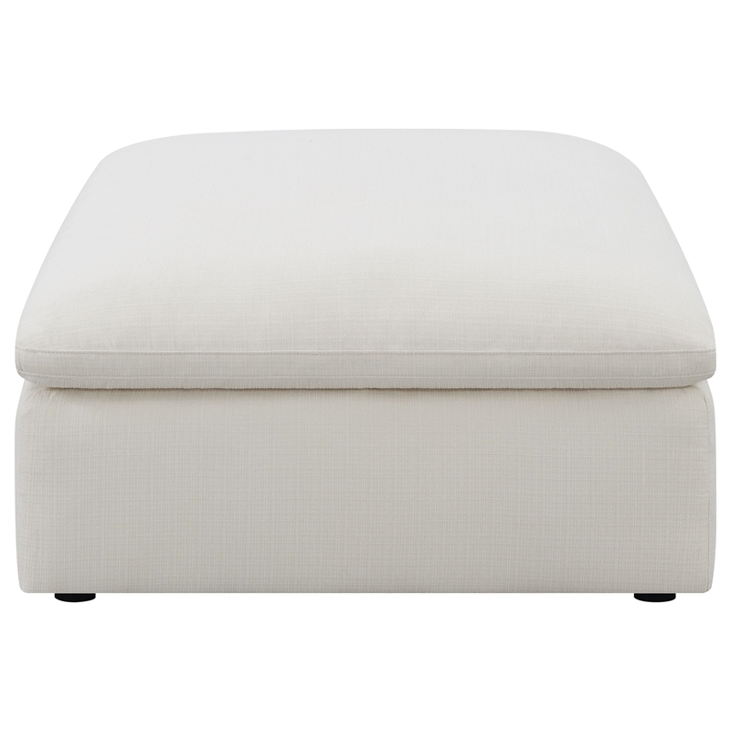 Pemberly Row Square Upholstered Fabric Ottoman with Wood Frame in Ivory