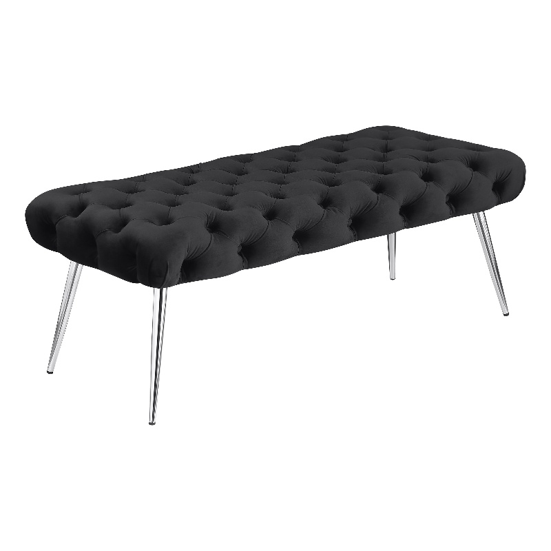 Pemberly Row Upholstered Tufted Bench with Stainless Steel Legs in Black