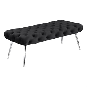 Pemberly Row Upholstered Tufted Bench with Stainless Steel Legs in Black