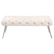 Pemberly Row Upholstered Tufted Bench with Stainless Steel Legs in Ivory