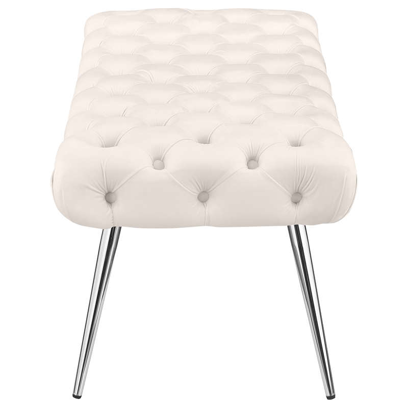 Pemberly Row Upholstered Tufted Bench with Stainless Steel Legs in Ivory