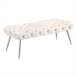 Pemberly Row Upholstered Tufted Bench with Stainless Steel Legs in Ivory
