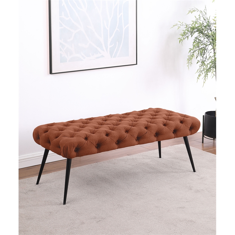 Pemberly Row Upholstered Tufted Bench with Metal Legs in Rust