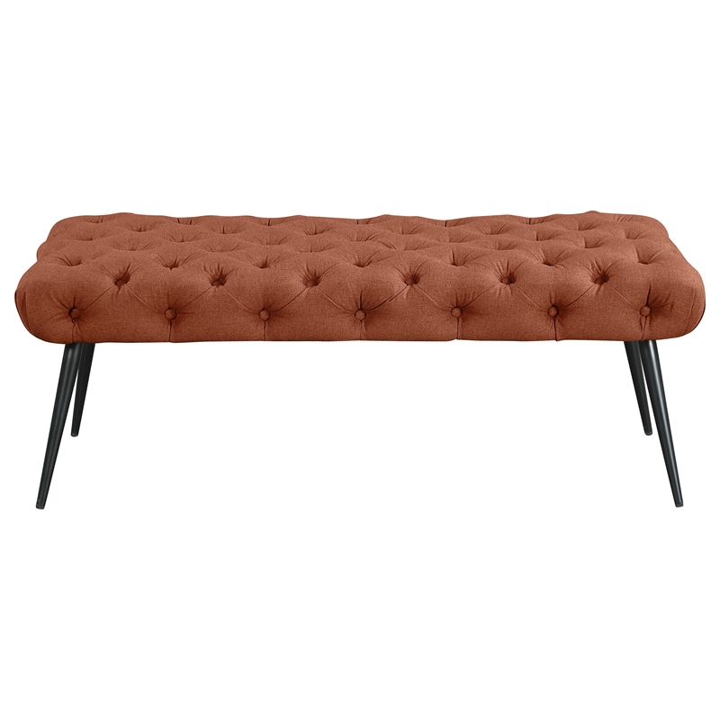 Pemberly Row Upholstered Tufted Bench with Metal Legs in Rust