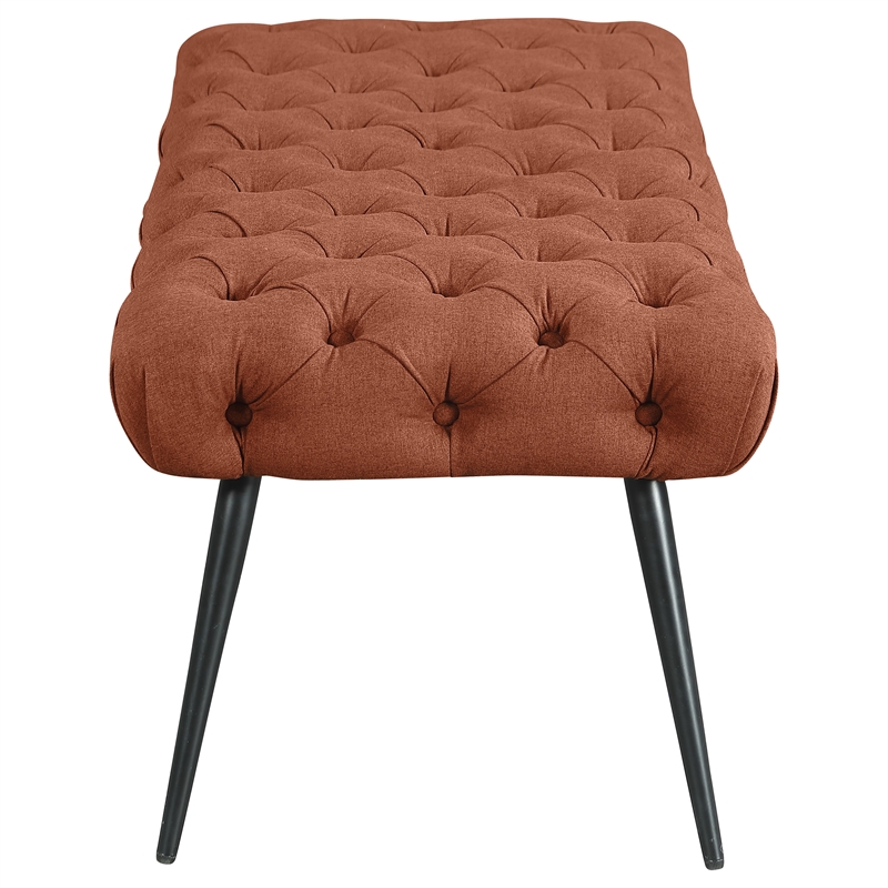Pemberly Row Upholstered Tufted Bench with Metal Legs in Rust