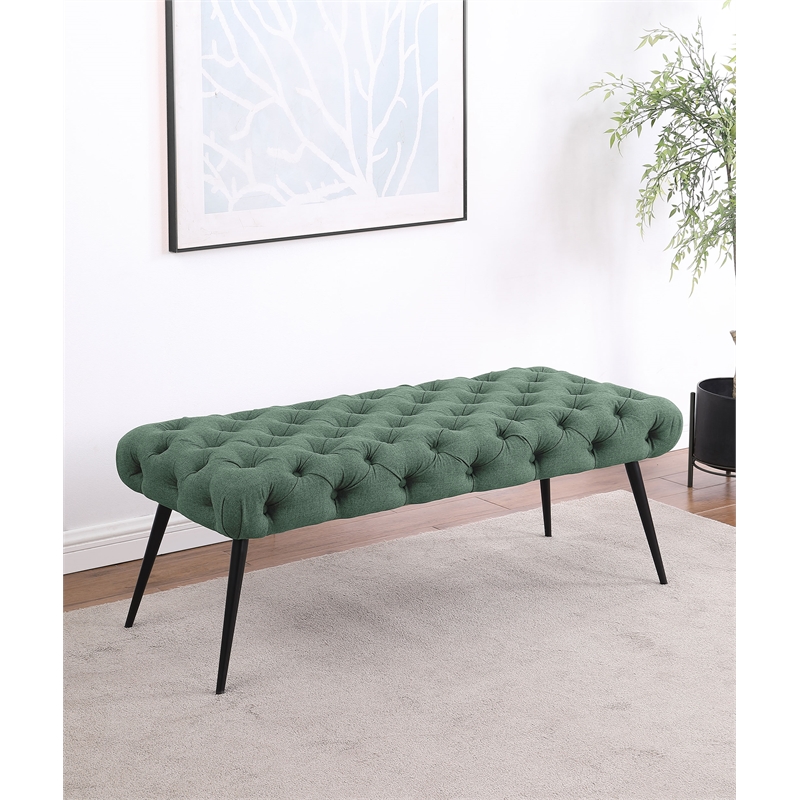 Pemberly Row Upholstered Button-Tufted Bench with Metal Legs in Teal
