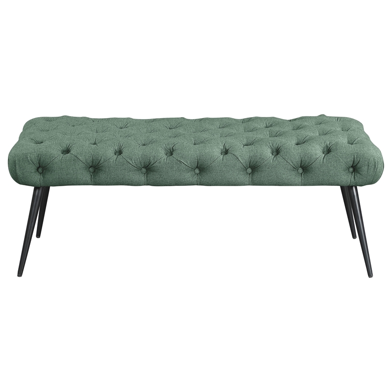 Pemberly Row Upholstered Button-Tufted Bench with Metal Legs in Teal