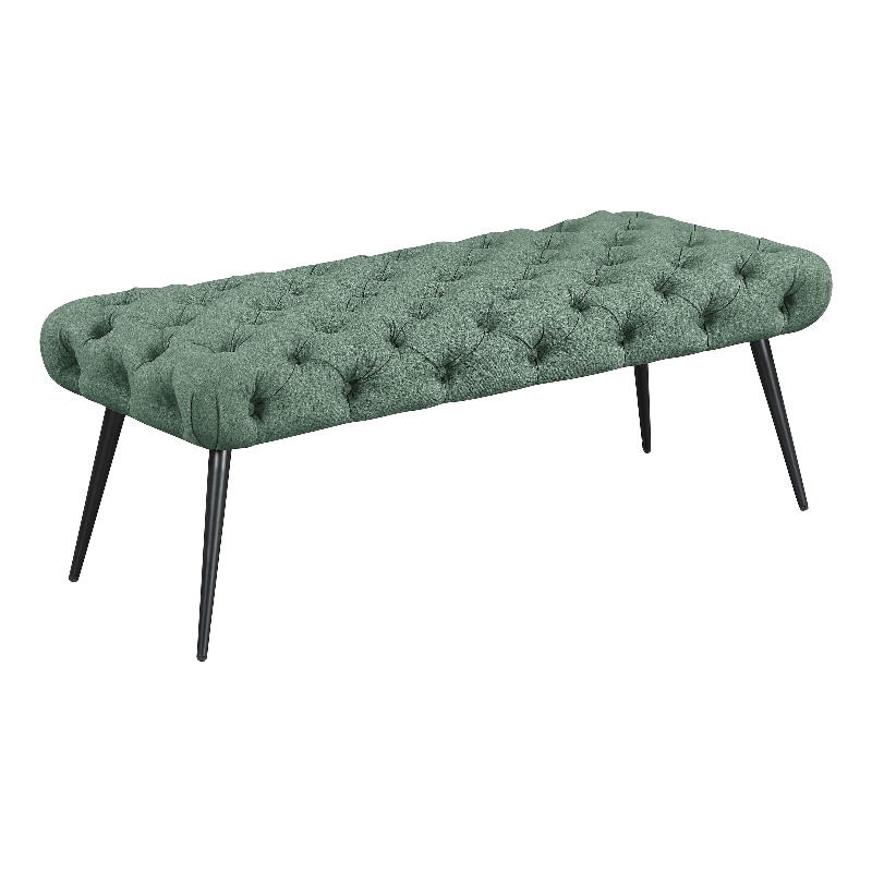 Pemberly Row Upholstered Button-Tufted Bench with Metal Legs in Teal