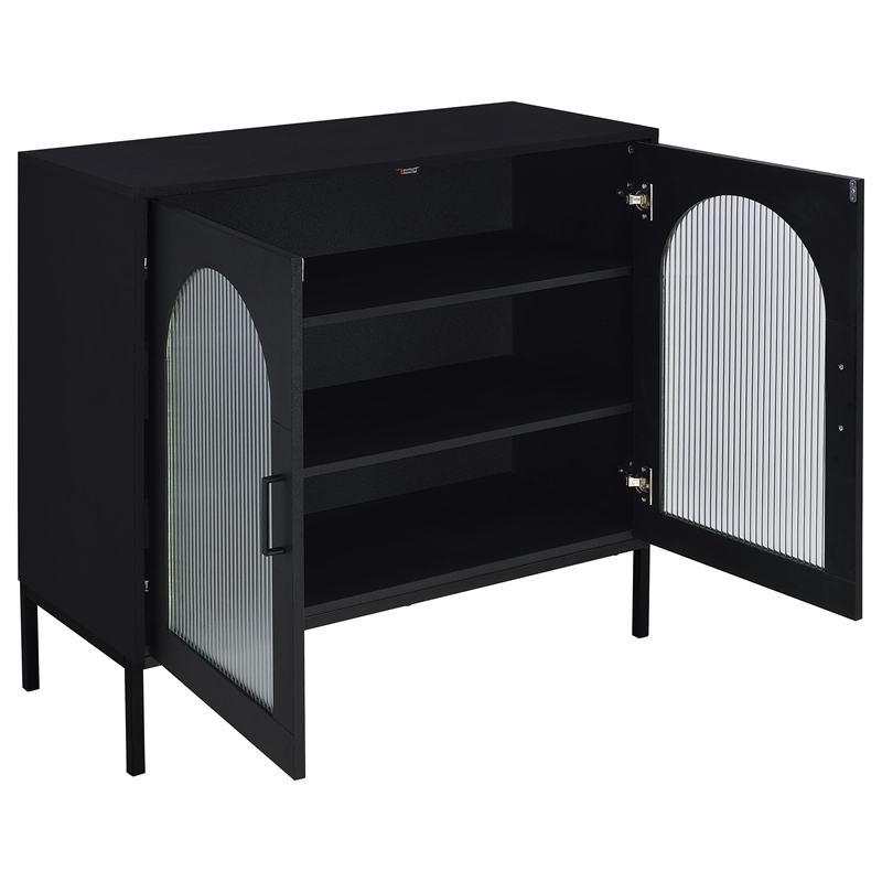 Pemberly Row 2-Door Arched Fluted Glass Accent Cabinet in Black