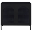 Pemberly Row 2-Door Arched Fluted Glass Accent Cabinet in Black