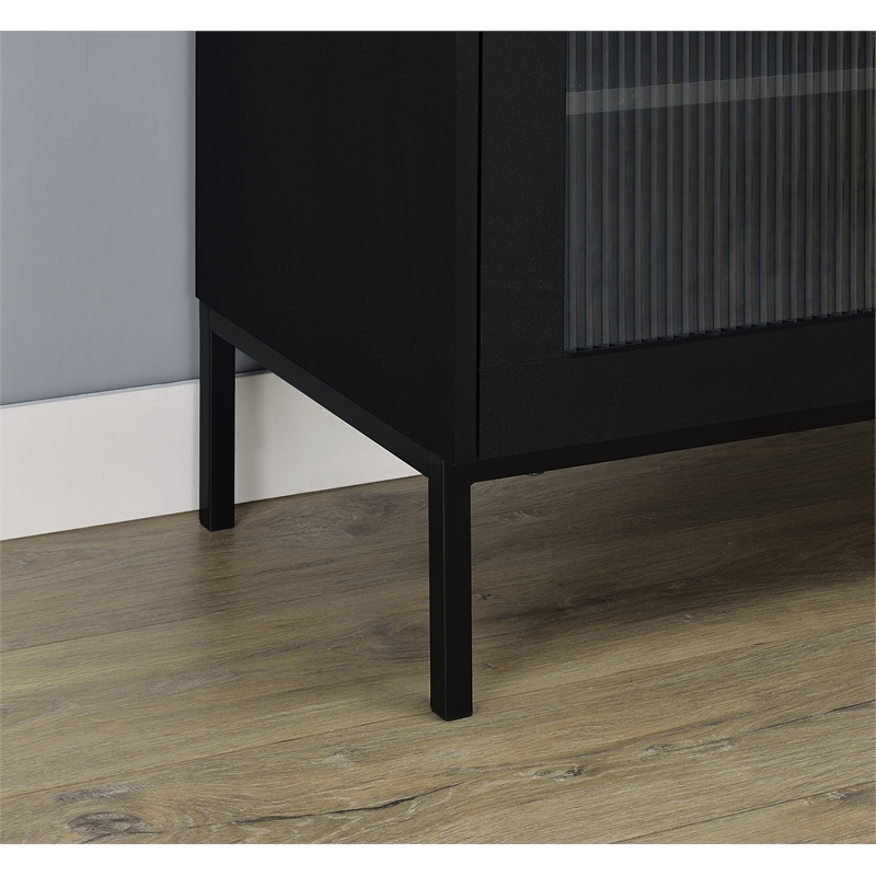 Pemberly Row 2-Door Arched Fluted Glass Accent Cabinet in Black